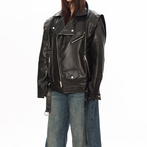VILZSTUDIOS Aesthetic oversized moto jacket with zippered pockets