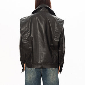 VILZSTUDIOS Aesthetic oversized moto jacket with zippered pockets