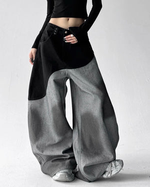 VILZSTUDIOS Aesthetic two-tone wide leg jeans for streetwear fashion