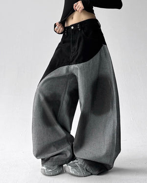 VILZSTUDIOS Aesthetic two-tone wide leg jeans for streetwear fashion