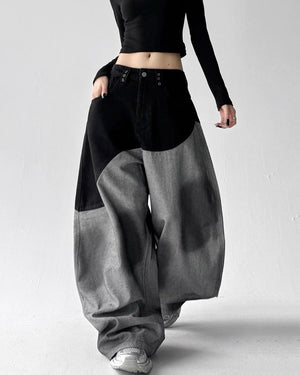 VILZSTUDIOS Aesthetic two-tone wide leg jeans for streetwear fashion