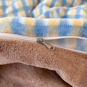 VILZSTUDIOS Multicolor check and stripe fleece bedding set with cartoon animal appliqués