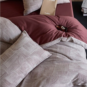 VILZSTUDIOS muted rose, cream and taupe duvet cover sets with geometric arches, botanical sprigs, fan motifs and painterly stripes