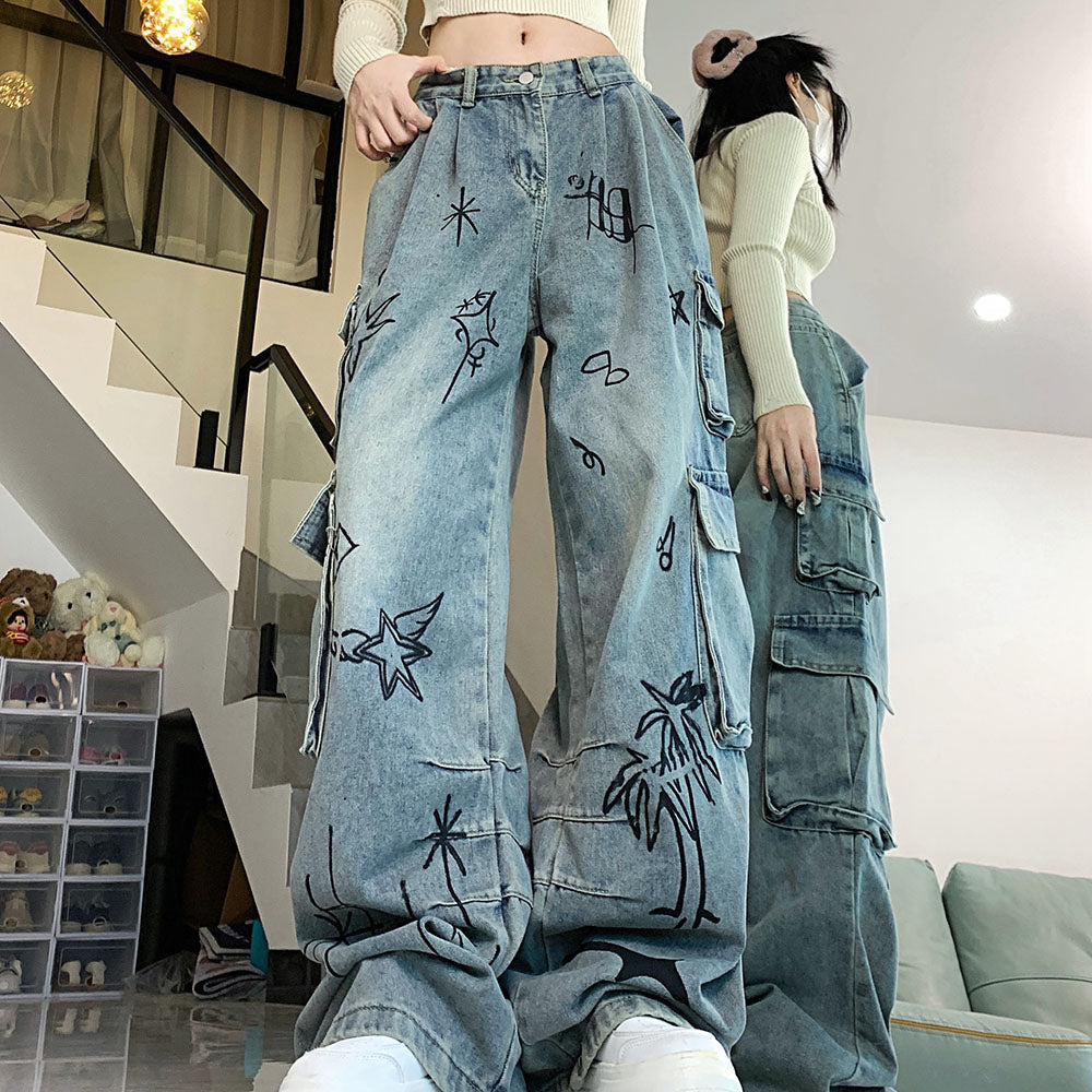 VILZSTUDIOS Artistic cargo denim jeans with unique designs