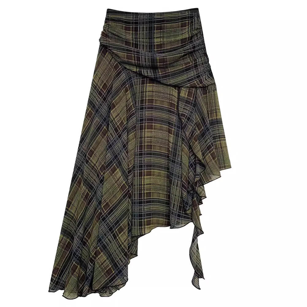 VILZSTUDIOS Asymmetrical plaid midi skirt for trendy fashion