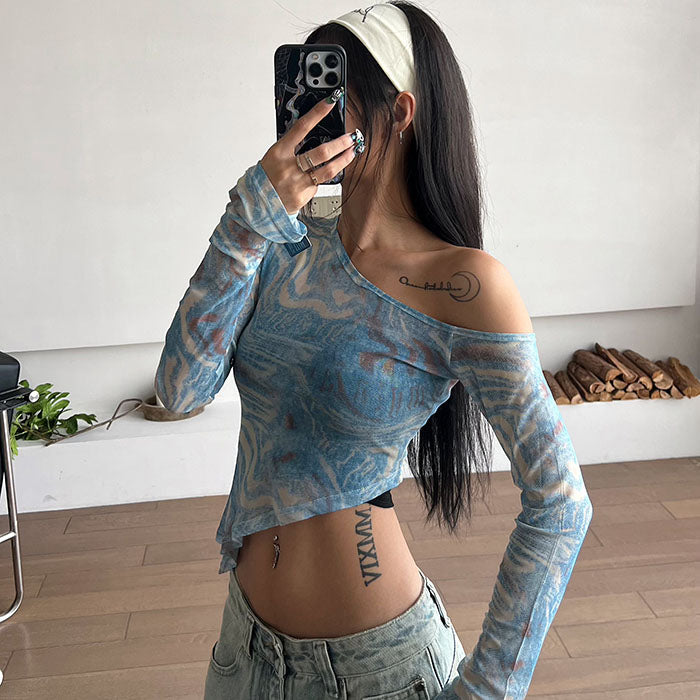 VILZSTUDIOS Asymmetrical crop top with marble design by VILZSTUDIOS