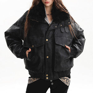 VILZSTUDIOS Stylish aviator jacket with faux fur collar and pockets