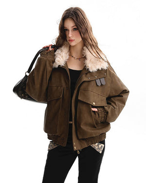 VILZSTUDIOS Stylish aviator jacket with faux fur collar and pockets