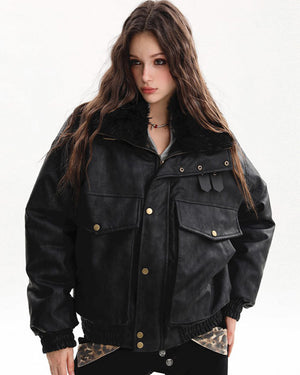 VILZSTUDIOS Stylish aviator jacket with faux fur collar and pockets