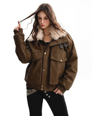 VILZSTUDIOS Stylish aviator jacket with faux fur collar and pockets