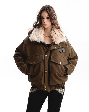 VILZSTUDIOS Stylish aviator jacket with faux fur collar and pockets