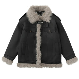 VILZSTUDIOS Stylish aviator jacket with fur trim