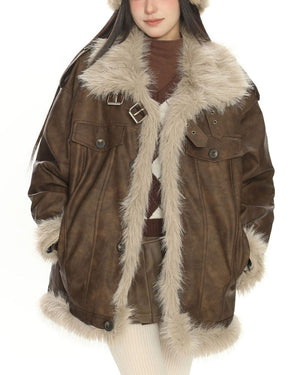VILZSTUDIOS Stylish aviator jacket with fur trim