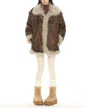 VILZSTUDIOS Stylish aviator jacket with fur trim