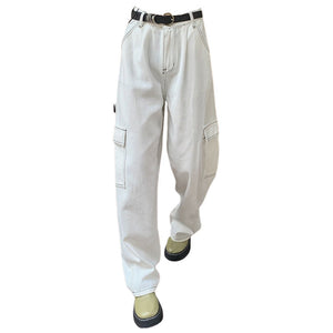 VILZSTUDIOS White denim baggy cargo jeans by VILZSTUDIOS