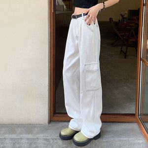 VILZSTUDIOS White denim baggy cargo jeans by VILZSTUDIOS
