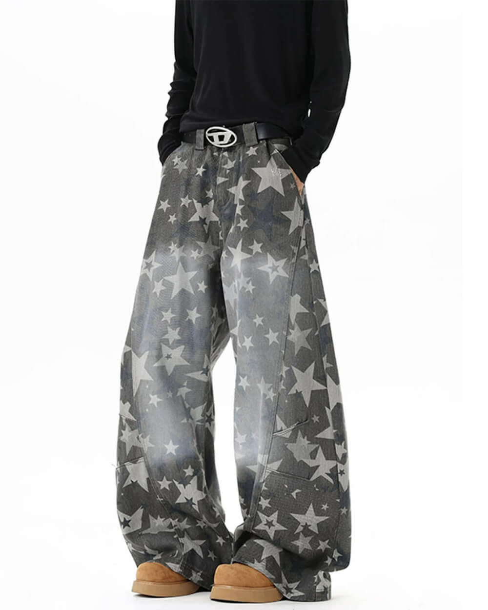 VILZSTUDIOS Baggy star print wide leg jeans for streetwear style