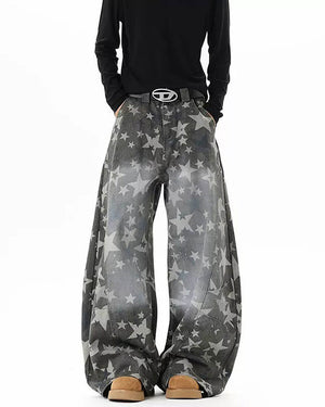 VILZSTUDIOS Baggy star print wide leg jeans for streetwear style