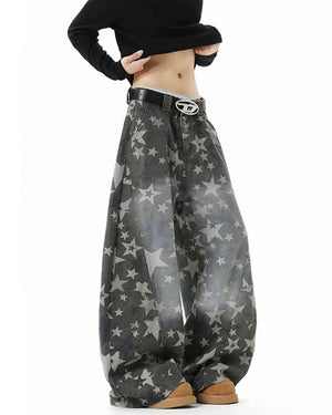 VILZSTUDIOS Baggy star print wide leg jeans for streetwear style