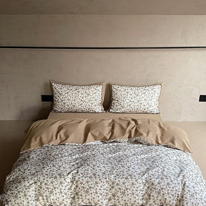 VILZSTUDIOS pale beige wave print bedding set with solid camel-tan reverse