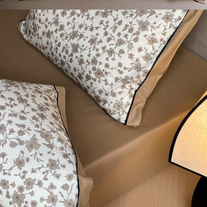 VILZSTUDIOS pale beige wave print bedding set with solid camel-tan reverse