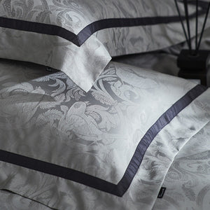VILZSTUDIOS steel grey bird and botanical damask duvet cover set with charcoal flange borders