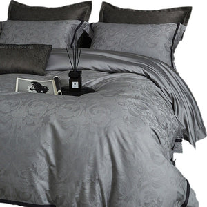 VILZSTUDIOS steel grey bird and botanical damask duvet cover set with charcoal flange borders