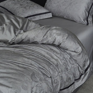 VILZSTUDIOS steel grey bird and botanical damask duvet cover set with charcoal flange borders