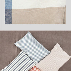 VILZSTUDIOS denim blue, beige and cream block check pillowcase with stitched edges