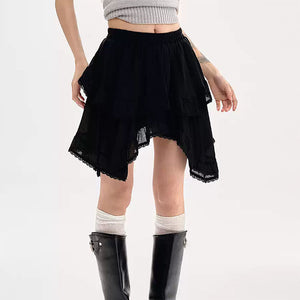 VILZSTUDIOS Asymmetric lace ruffle skirt for bohemian style