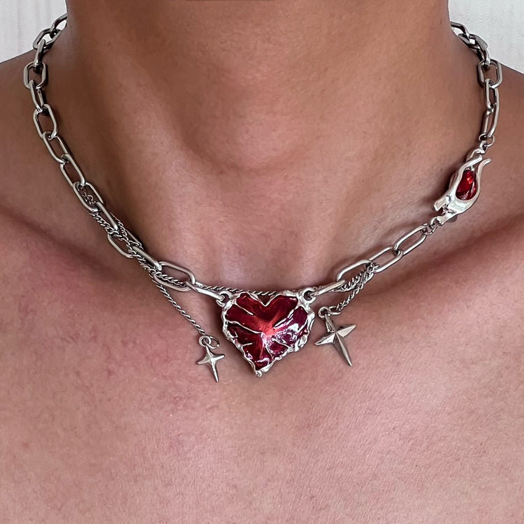 VILZSTUDIOS Stylish heart stone chain necklace with charms