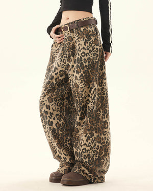 VILZSTUDIOS Wide-leg leopard print pants for streetwear fashion
