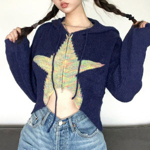 VILZSTUDIOS Cropped zip-up hoodie with star print design