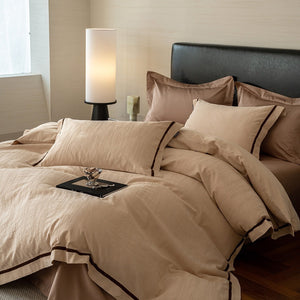 VILZSTUDIOS botanical jacquard duvet cover set with contrasting borders in beige, cream, pale sage and ice blue variations