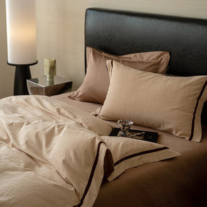 VILZSTUDIOS botanical jacquard duvet cover set with contrasting borders in beige, cream, pale sage and ice blue variations
