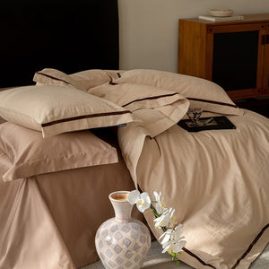 VILZSTUDIOS botanical jacquard duvet cover set with contrasting borders in beige, cream, pale sage and ice blue variations