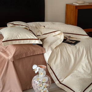VILZSTUDIOS botanical jacquard duvet cover set with contrasting borders in beige, cream, pale sage and ice blue variations