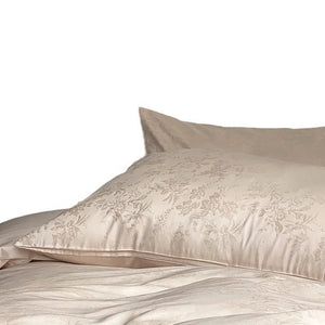 VILZSTUDIOS Muted-tone botanical jacquard satin duvet cover set with flanged pillowcases