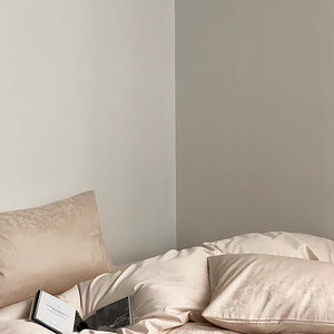 VILZSTUDIOS Muted-tone botanical jacquard satin duvet cover set with flanged pillowcases