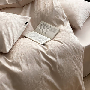 VILZSTUDIOS Muted-tone botanical jacquard satin duvet cover set with flanged pillowcases