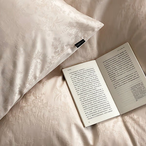 VILZSTUDIOS Muted-tone botanical jacquard satin duvet cover set with flanged pillowcases