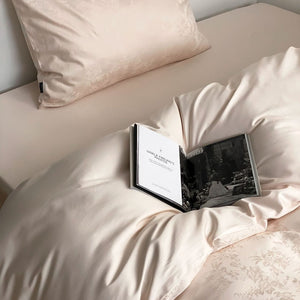 VILZSTUDIOS Muted-tone botanical jacquard satin duvet cover set with flanged pillowcases