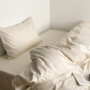 VILZSTUDIOS Muted-tone botanical jacquard satin duvet cover set with flanged pillowcases