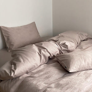 VILZSTUDIOS Muted-tone botanical jacquard satin duvet cover set with flanged pillowcases