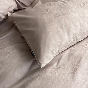 VILZSTUDIOS Muted-tone botanical jacquard satin duvet cover set with flanged pillowcases