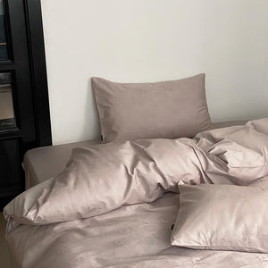 VILZSTUDIOS Muted-tone botanical jacquard satin duvet cover set with flanged pillowcases