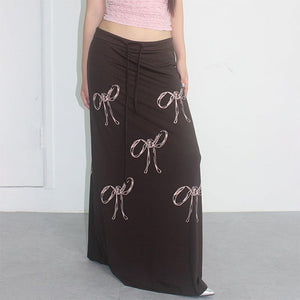 VILZSTUDIOS Stylish flowing maxi skirt with bow print design