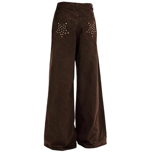VILZSTUDIOS Brown wide-leg star pocket trousers for streetwear fashion