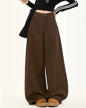 VILZSTUDIOS Brown wide-leg star pocket trousers for streetwear fashion