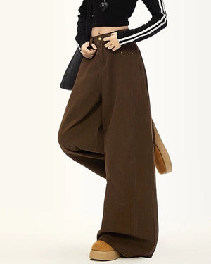 VILZSTUDIOS Brown wide-leg star pocket trousers for streetwear fashion